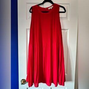 LOFT Red Pleated Shift Dress - XL